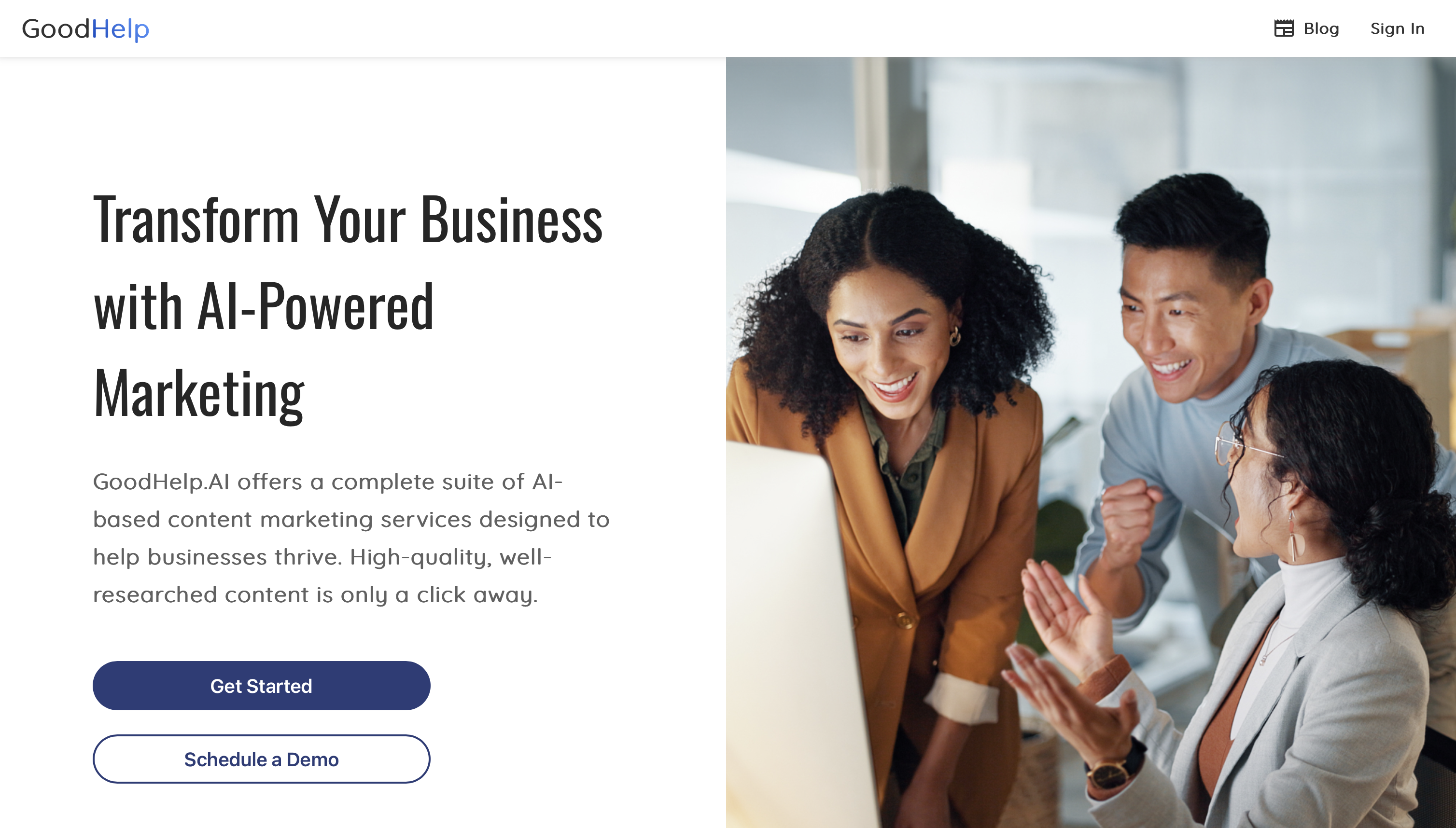 Screenshot of GoodHelp.AI homepage